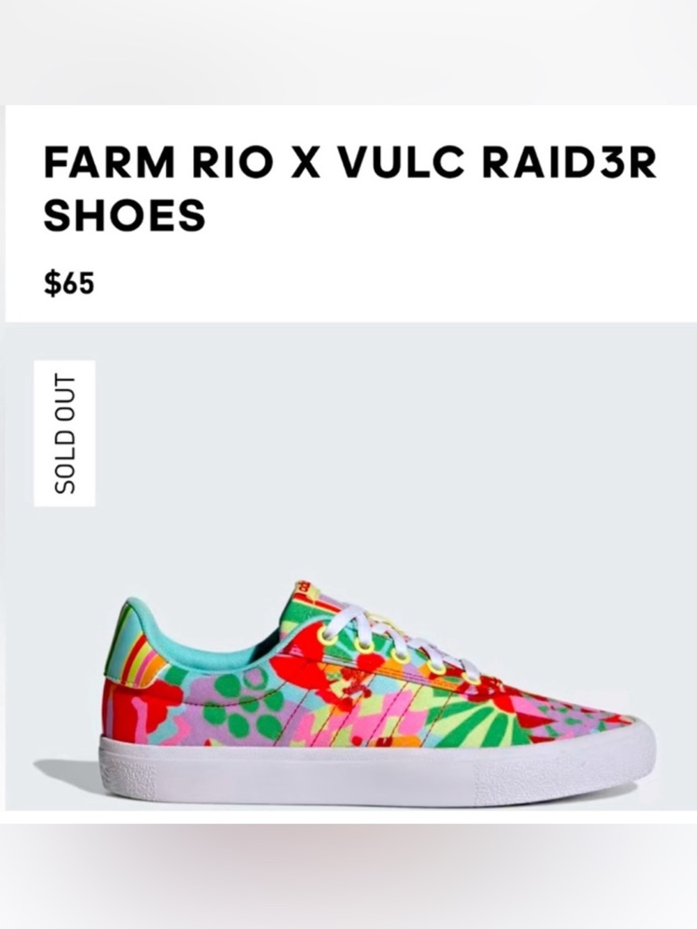 Farm Rio X Adidas Vulc Raid3R Floral Skateboard Sneakers Size 9